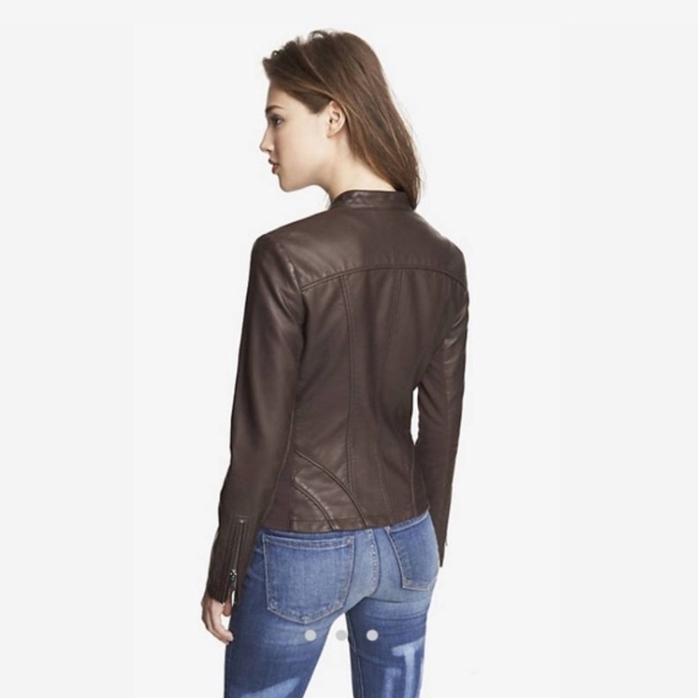 Express Faux Leather Jacket Brown XS - Picture 4 of 5